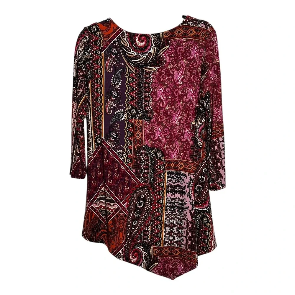 CUPiO Paisley Print Asymmetrical Hem Long Sleeve Tunic Top Womens Size M‎ - Picture 4 of 7